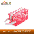 cheapest selling pvc cosmetic bag, red plastic lace handle bags